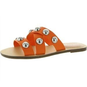Marc Fisher Bryte 2 Leather Orange Sandals with Silver Dome Accents Sz 5.5 BNWB